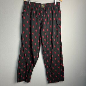 US‎ Polo Assn Mens Cotton Sleepwear Pajama Pants Lounge Black Red Logo XL